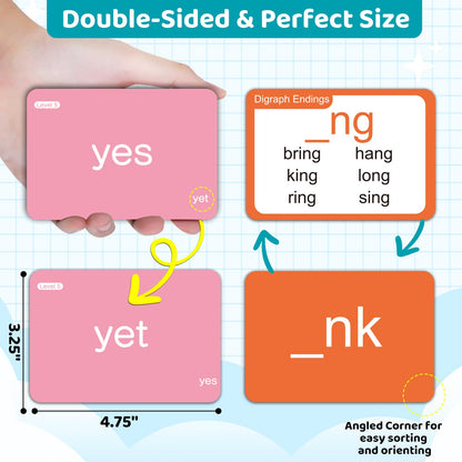 712 Sight Words/Phonics Flash Cards, Dolch & Fry High Frequency Site Words, Learn to Read CVC Blends, Short/Long Vowel Sounds, Flash Cards Games for PreK Kindergarten 1st 2nd 3rd Grade, Kids 4-10