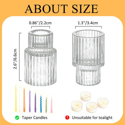 Turvono Clear Glass Taper Candle Holders Set of 12, Small Tapered Candlestick Holders in Bulk, Modern Short Candle Sticks for Dining Table Centerpiece Wedding Christmas Party & Holiday Decorations