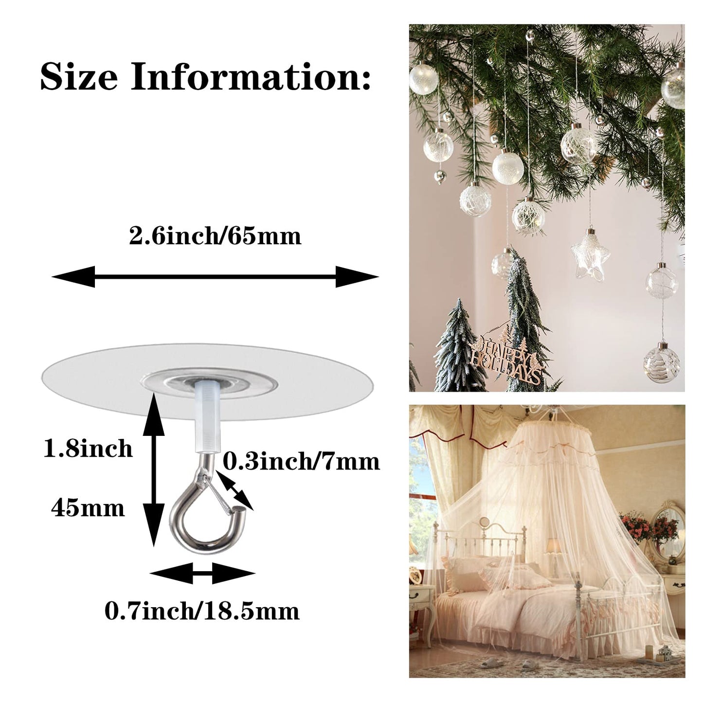 Crhexpva No Hole Adhesive Ceiling Hooks for Hanging Light Plants,Sticky Eye Hooks for Hanging Boby Mobile Curtain,Set of 10 (Round)