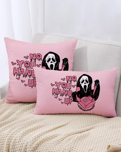 20x20 Inch Pink Throw Pillow Cover - 'No You Hang Up' Funny Horror Ghost Design, Romantic Halloween Decor, Soft Pillowcase for Sofa, Bedroom, Car, Birthday Party Supplies