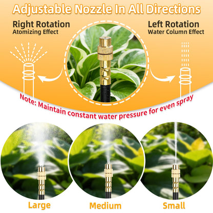 50FT Drip Irrigation System, 2026 Upgrade Garden Watering Kit with 12pcs 360° Adjustable Copper Nozzles, Automatic Atomizing Sprinkler System for Raised Beds, Lawn, Greenhouse, Outdoor Plants (50 ft)