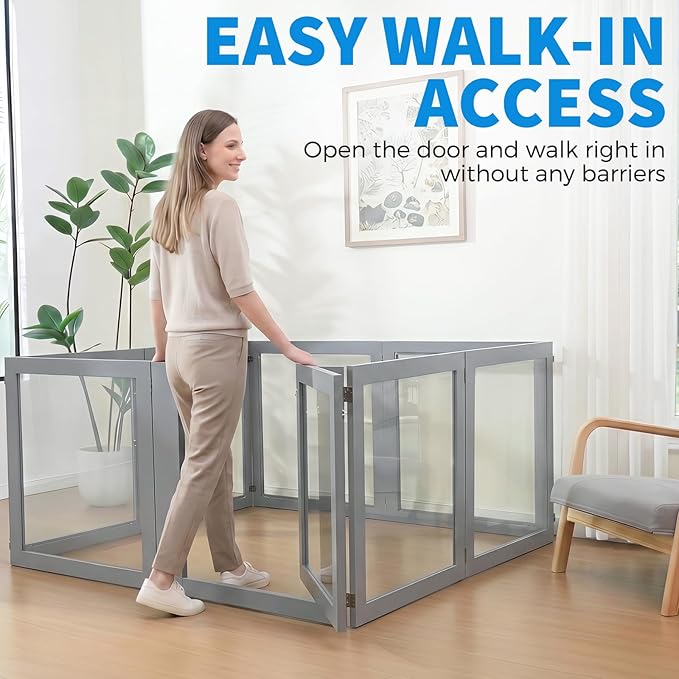 Heavy Duty Clear Acrylic Dog Playpen for Small/Medium Pets – 32" High Clear Pet Pen with Sturdy Metal Frame, Walk-in Kennel, Expandable Indoor & Outdoor Pet Play Yard