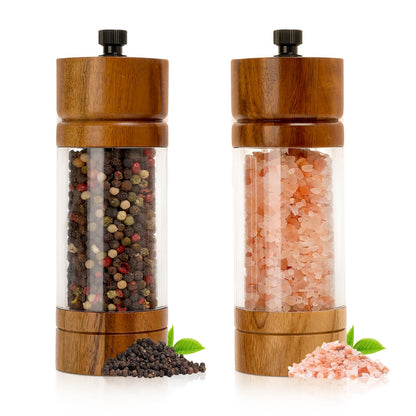 Salt and Pepper Grinder Set,Manual Salt Pepper Mills Grinders for Kitchen,Refillable and Adjustable Wooden Shakers for Pepper Salt Spices