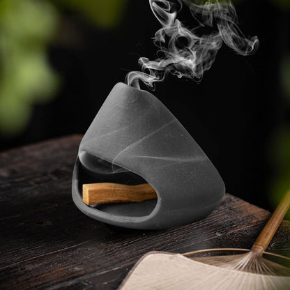 MrMrKura Palo Santo Holder Ceramic Incense Burner Holder Sage Holder for Burning, Ash Catcher Mini Chiminea Unique Home Decor for Meditation/Yoga (Black)