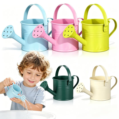 NUOBESTY 5Pcs Mini Kids Watering Can Set, Metal Cans Toddlers Small Long Spout Watering Can for Garden Play, Indoor Balcony Plants, Patio Flowers, Little Hands (Random Colors)