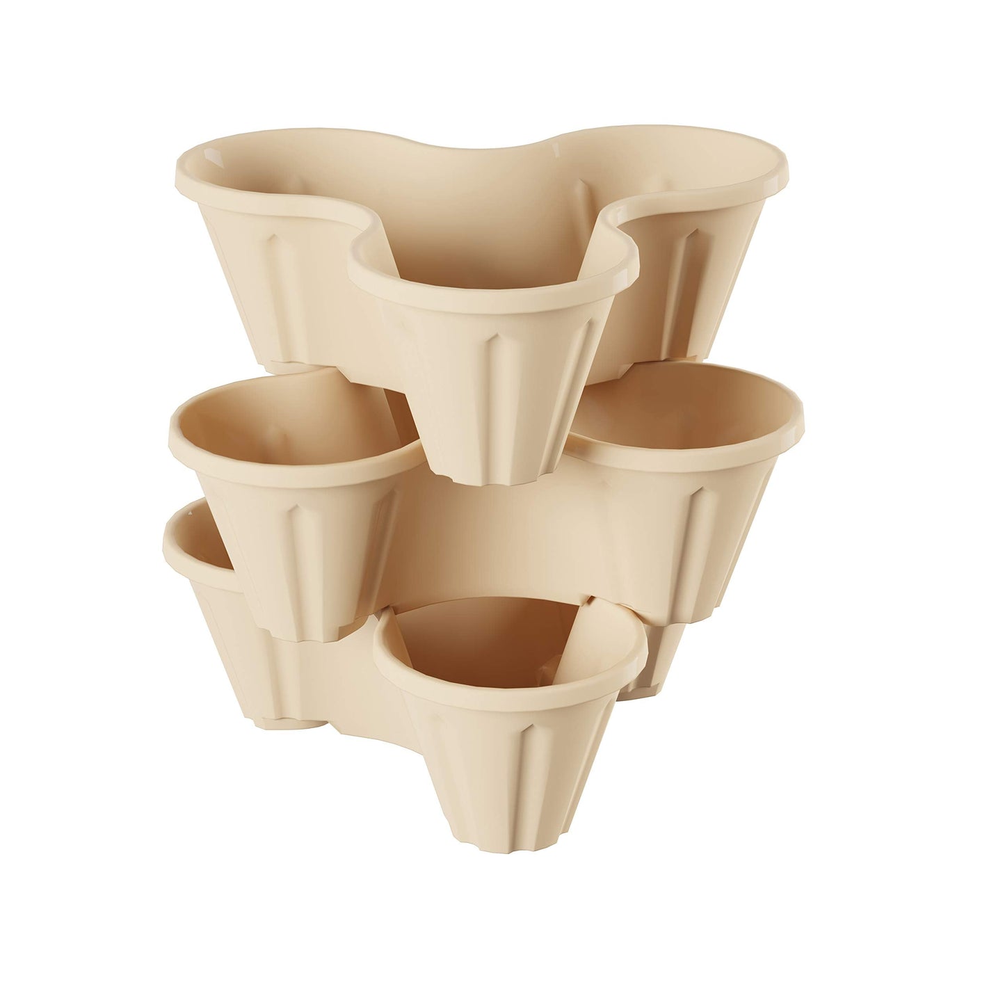 Set of 3 Stacking Planter Tower - 3-Tier Space Saving Flower Pots - Indoor/Outdoor Vertical Herb and Vegetable Planter by Pure Garden (Sand Stone)