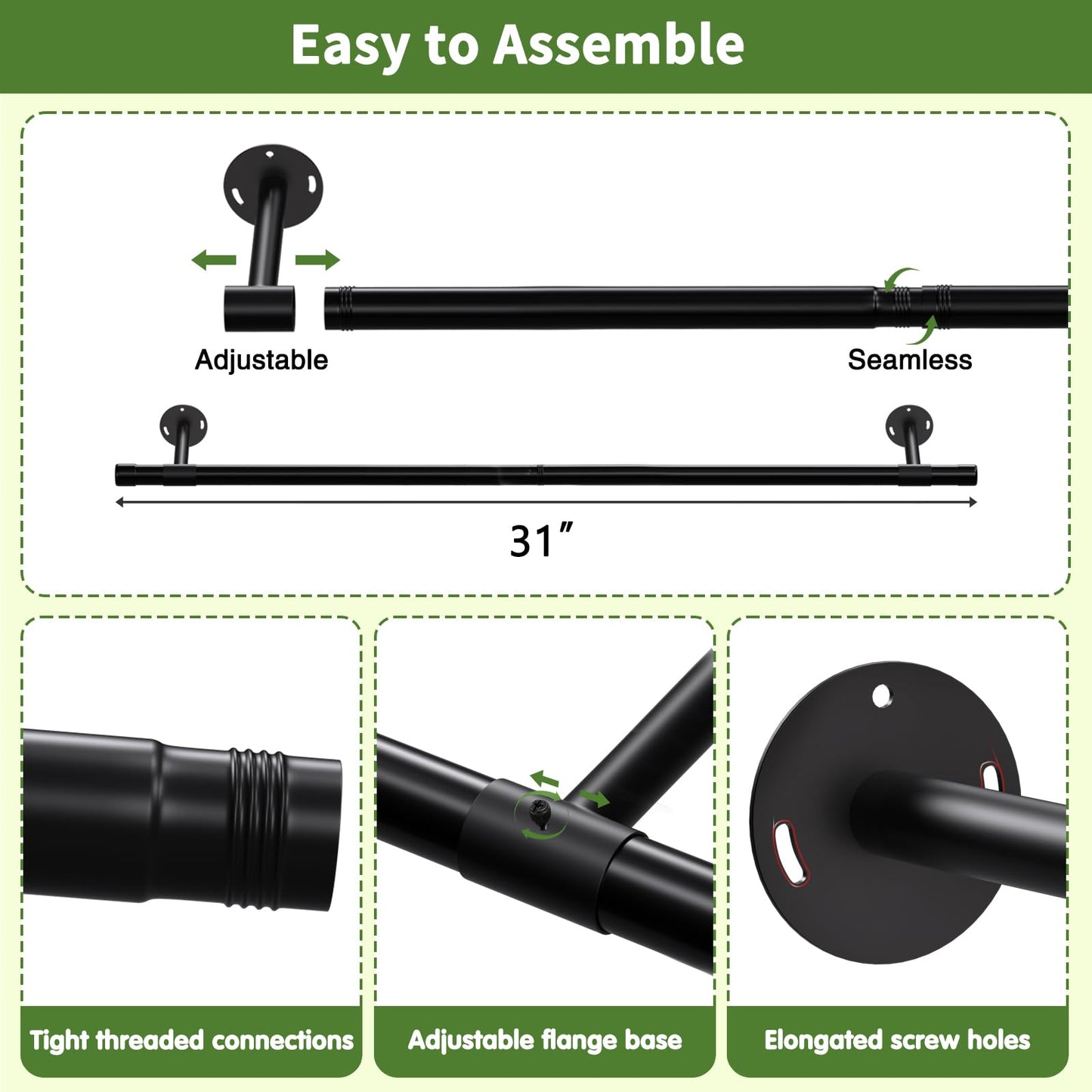 SUTINE Plant Hanging Rod, 31 Inch Plant Hanger Indoor for Window Ceiling, Heavy Duty Hanging Planters for Indoor Plants, Black Wall Plants Holder, Window Plants Shelves Pot/Chain/Plant Not Included
