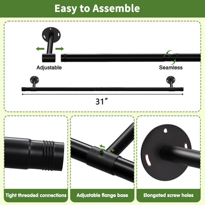 SUTINE Plant Hanging Rod, 31 Inch Plant Hanger Indoor for Window Ceiling, Heavy Duty Hanging Planters for Indoor Plants, Black Wall Plants Holder, Window Plants Shelves Pot/Chain/Plant Not Included