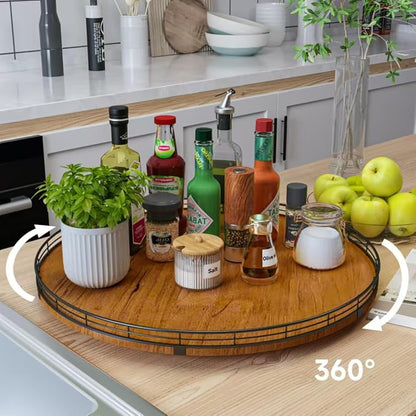 21" Lazy Susan Turntable, Wooden Organizer for Dining Table, Pantry, Kitchen, Countertop, Cupboard,Home Decor, Walnut