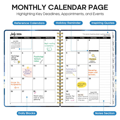 Planner 2026–2027, Weekly & Monthly Academic Organizer for School Year, Jul 2026–Jun 2027, Hardcover Planner with Tabs, Back to School Essential, 6.3" x 8.5", Harbor Starlight