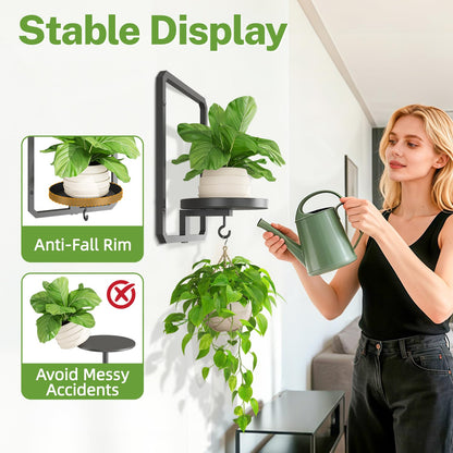 iDavosic.ly Wall Plant Picture Frame Holder Set of 2 with 2 Grow Light for Indoor, Metal Stand with Hanging Hooks, Space Saving Floating Flower Display Decor (Pots/Chains/Plants Not Included)