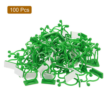uxcell 100Pcs Plant Climbing Wall Fixture Clips, Plant Fixer Self-Adhesive Hooks Wire Fixing Supporting for Indoor Outdoor Decoration and Cable Wire Fixing (Green, 19mm/0.75")