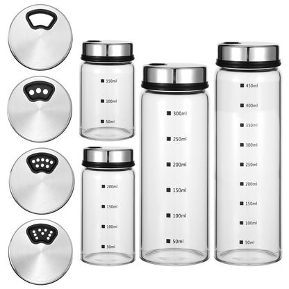 Kifmurase 4Pcs Salt Pepper Shakers with Adjustable Outlet Holes, 4 Sizes Clear Glass Shaker Bottles, Salt Shakers for Kitchen, Spice Seasoning Cans for Kitchen Decor Home Restaurant BBQ Camping
