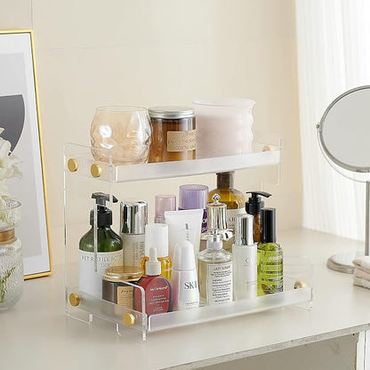 FFK Bathroom Organizer Countertop, 2 Tier Bathroom Counter Organizer Kitchen Spice Rack Cosmetic Organizer,Countertop Storage for Bathroom, Kitchen, Living Room, Bedroom, Dressing Table