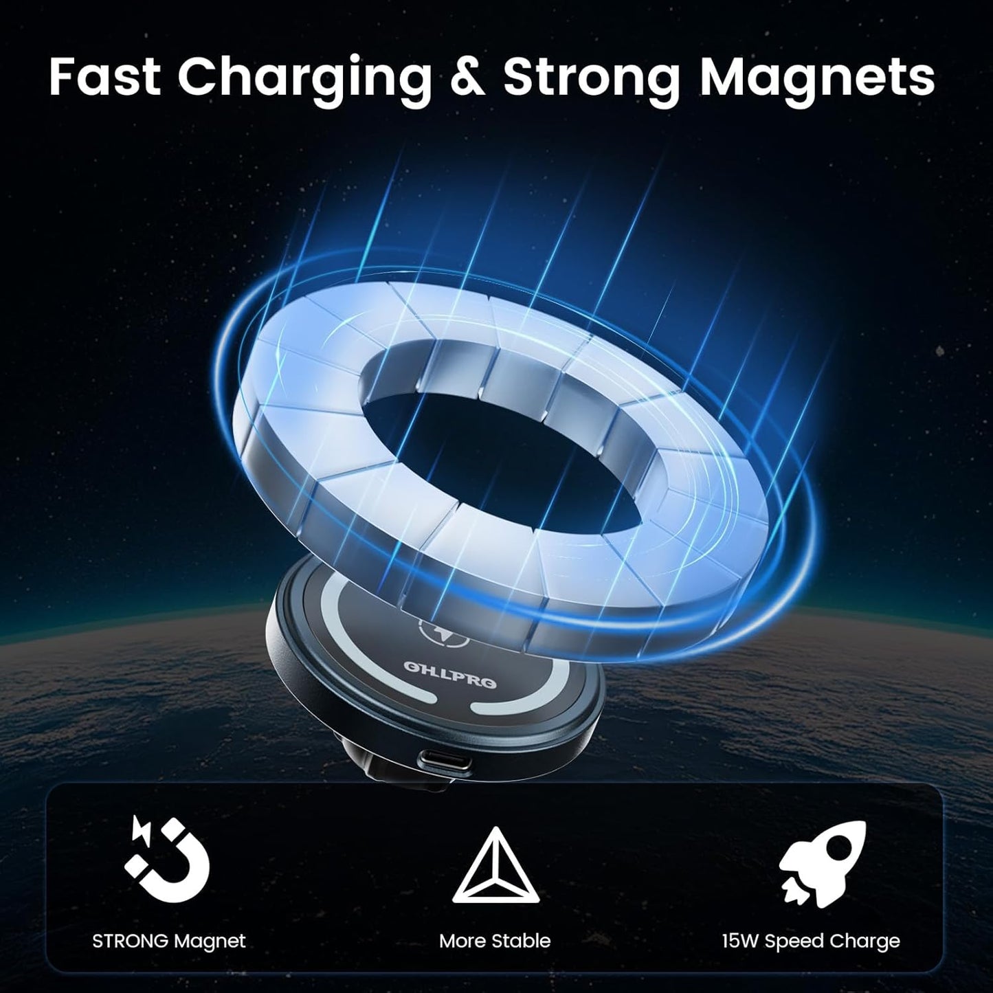 OHLPRO for MagSafe Car Mount Charger iPhone Wireless Car Charger, Stick on Dashboard Magnetic Phone Holder Mount for iPhone 17 Pro Plus Max 16 15 14 13 12 Series, 15W Fast Charging, Aluminum Shell
