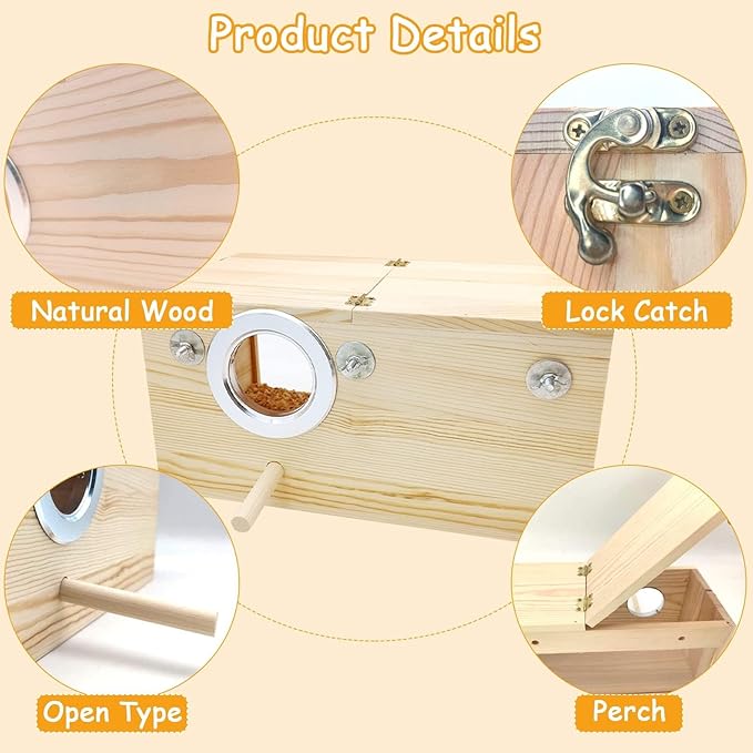 PINVNBY Large Natural Wood Parakeet Nesting Box Budgie Breeding Box Acrylic Bird Nest for Cage Transparent Panoramic for Birds, Parrots, Cockatiels, Lovebirds, Canaries (XL: 13.3 x 7.8 x 7.08 inch)