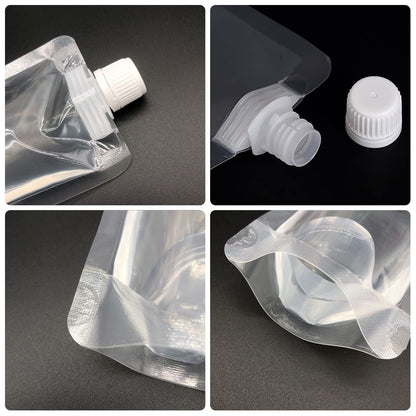 Keon Plastic Pouches - Leak-Proof, Reusable, Flexible Juice Bags, BPA-Free for Travel, Outdoor Sports, Concerts, Events (8OZ - 10PCS + 2 Funnels)