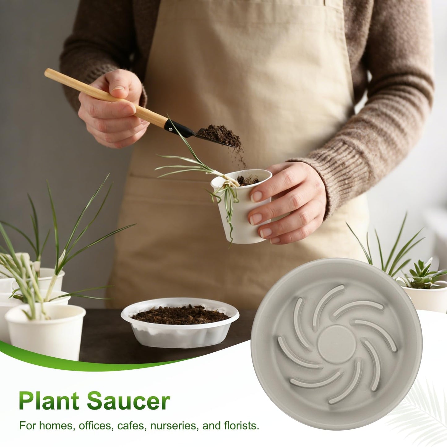 M METERXITY 2-Pack Plant Saucer, 9.4 Inch/ 24cm Plastic Plant Trays Thicker for Pots/Indoor/Outdoor/Water Drainage and Protection, Flowerpot Drip Tray [Grayish White]