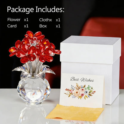XLSJGYP Crystal Red Flower Decoration Glass Flowers Mother's Day Birthday Gifts for Women Girl Wife Girlfriend Daughter Ornament Bouquet Collectible for Valentine's Day Wedding (Red Flower 02)