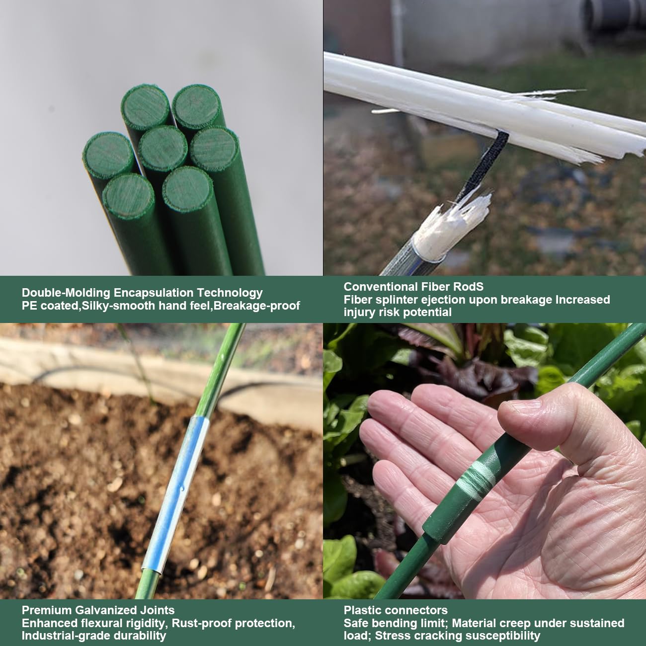 36PCS Garden Hoops for Raised Beds & 30PCS Tomato Clips, Greenhouse Hoops for Netting, Rust-Free Diameter 0.23” Fiberglass Plant Support Garden Stakes Can Cover 2.8ft-3.5ft in Width (36PCS+30 Clips)
