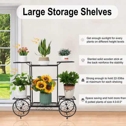 unho Metal Plant Stand Indoor: 6 Tier Garden Cart Flower Planter Pot Holder Parisian Style Wrought Iron Display Shelf Rack Decorating Garden Home Patio Condo Porch