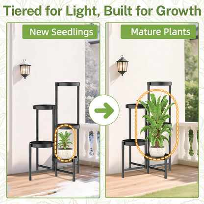 iDavosic.ly Plant Stand Indoor Outdoor, 5 Tier Corner Metal Flower Display Holder Shelf, Folding Tall Orchid Rack for Patio Balcony Porch Garden Living Room House, Black