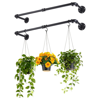 Bigmeta 34in Hanging Planters Rod for Indoor Plants - Max. Load 44 lb Black Metal Holder Rod for Wall Ceiling Decor, 2 Pcs (Pot Chain & Plants Not Included)