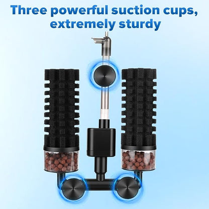 hygger Electric Aquarium Sponge Filter, 5W Quiet Fish Tank Filter Pump with 2 Spare Sponge & Bio Media Balls, Adjustable Outlet Venturi & Rain Mode(L for 29-55 Gal Fish Tank)