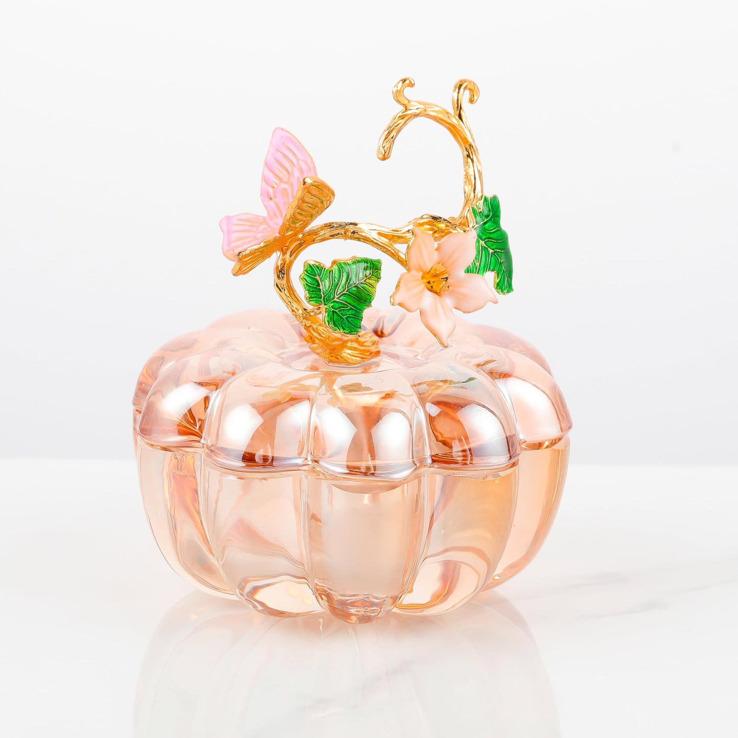 Crystal Pumpkin Ring Jewelry Box - Champagne Pumpkin Collectible Figurines Glass Paperweight Tabletop for Fall Harvest Thanksgiving Halloween Home Decor Gifts for Her Women Mom Girlfriend Wife