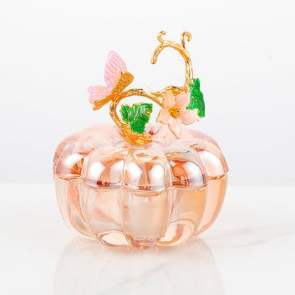 Crystal Pumpkin Ring Jewelry Box - Champagne Pumpkin Collectible Figurines Glass Paperweight Tabletop for Fall Harvest Thanksgiving Halloween Home Decor Gifts for Her Women Mom Girlfriend Wife