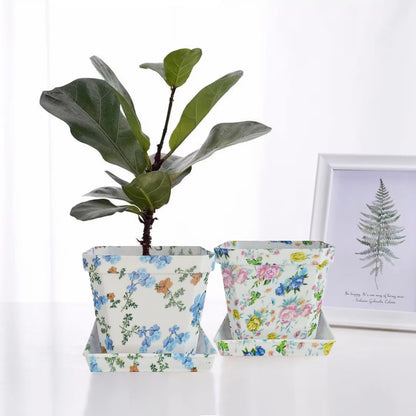 XINAOBAOLUO Plastic Plant Pots Printed Flower Pot with Pallet Container Indoor Outdoor of Your Room,Garden Office and Balcony Decor Modern Decorative Gardening Containers