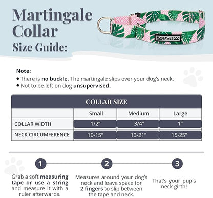 Lucky Love Dog Martingale Dog Collar - Adjustable, No-Slip, Comfortable, Durable, Soft Webbing & Stylish Patterned Collar for Male and Female Dogs Ideal for Training & Walking - Laguna, Large