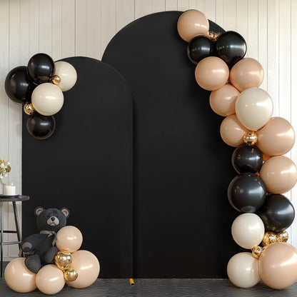 Set of 2 Black Halloween Arch Covers (7.2ft & 6ft) Spandex Stretchy Fitted Arch Backdrop Covers Wrinkle-Free Round Top Chiara Arch Stand Cover for Halloween Wedding Birthday Party Banquet Background