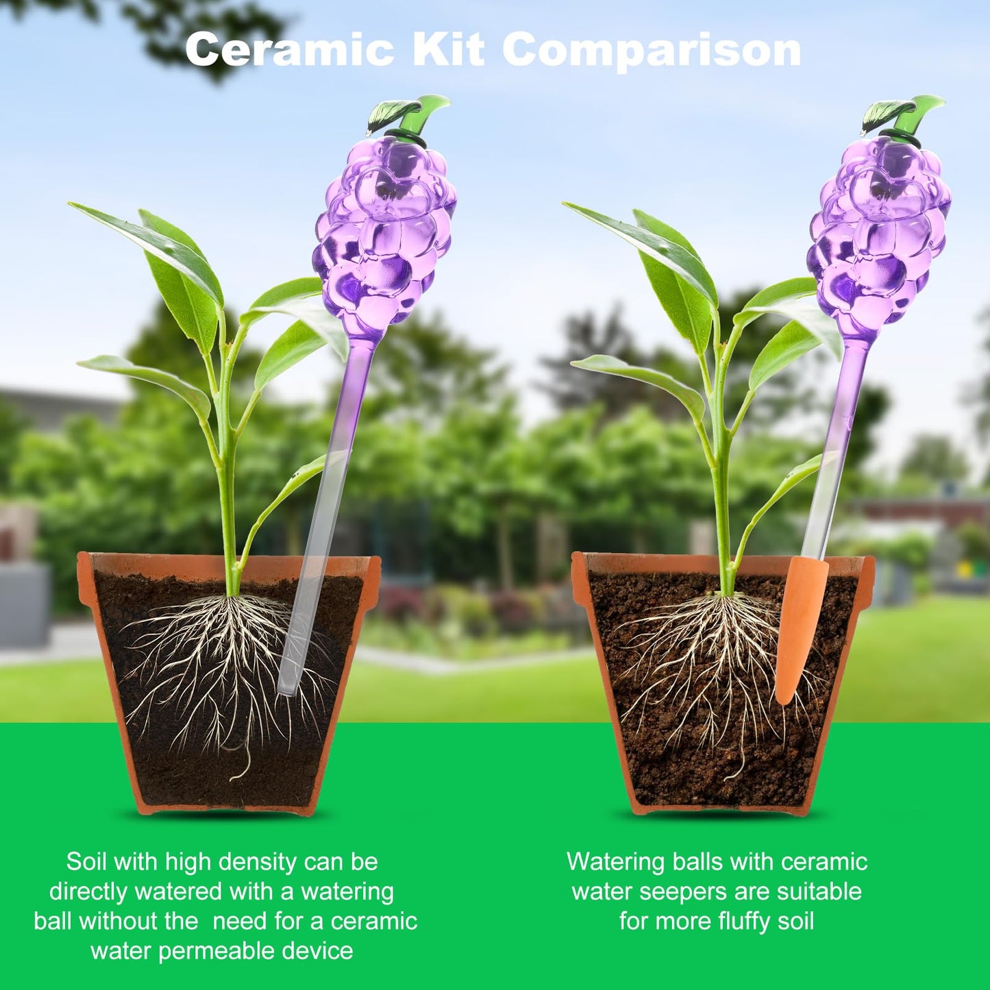 Yurucenus 3 Packs Grape Plant Watering Globes with Terracotta Stakes, Glass Self-Watering Planter Insert, Automatic Watering Bulbs for Indoor & Outdoor Plants, Refillable via Top Opening
