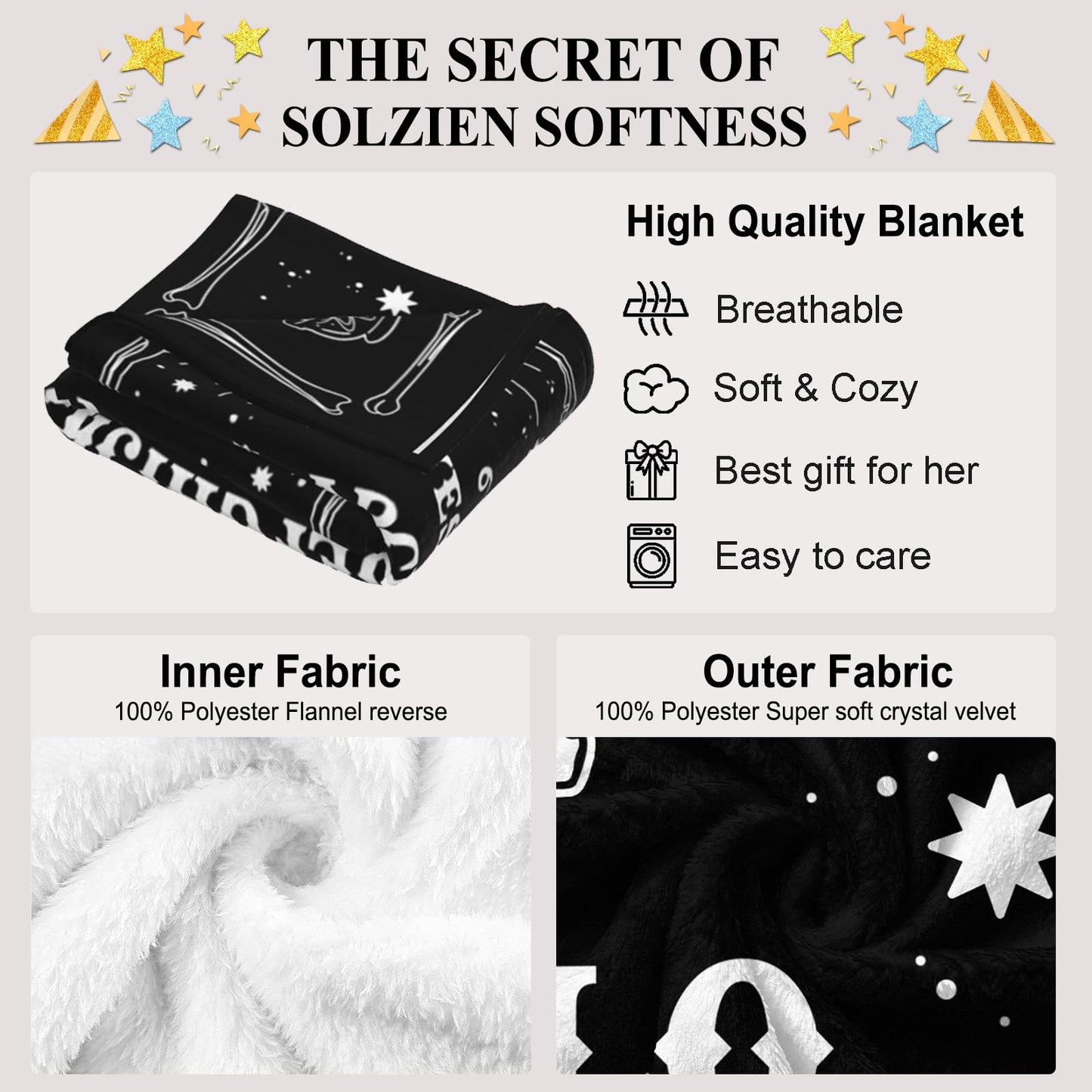 Solzien Ouija Board Blanket 50"x60", Goth Witchy Birthday Gifts for Women/Men, Gothic Skeleton Skull Ouija Board Decor, Halloween Christmas Decorations, Spooky Gifts, Halloween Gothic Throw Blanket