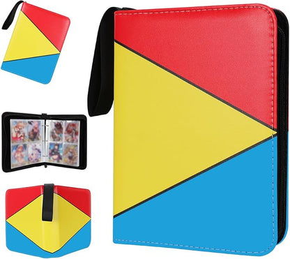 Collectible Trading Card Albums,4 Pocket Card Binder, 400 Double Sided Pocket PU Premium Zip Trading Collection Binderwith 50 Removable Sleeves, Card Folder forTCG, Sports Cards (Red&Yellow& Blue)