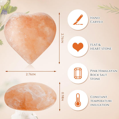 Swiffen 10 Pcs 3 Inch Heart Healing Stone Bulk, Natural Pink Himalayan Salt Massage Crystal, Polished Love Worry Stones for Spa, Wellness Routines, Full Body Massage, Anxiety Relief Gifts for Women