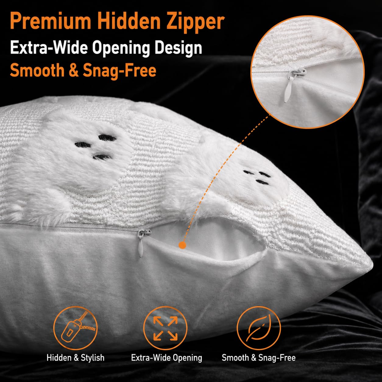 Brylla Halloween Pillow Covers 18 x18 Inch Set of 2 - White Floating Ghost Soft Plush Faux Fur Retro Throw Pillow Cases for Couch Sofa Living Room, Chair Halloween Indoor Decor