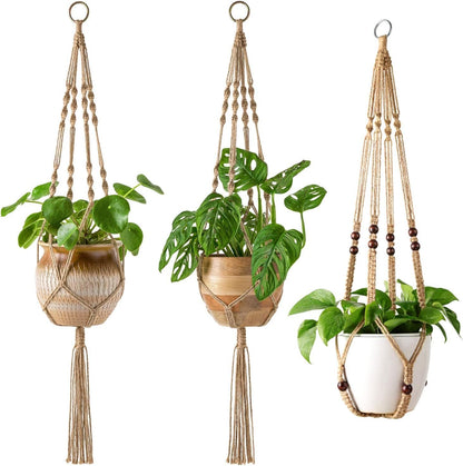Mkono Set of 3 Macrame Plant Hangers Indoor Jute Hanging Planter Basket Classic Style and No Tassels Style, 35"/40"