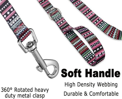 Mihqy Dog Collar and Leash Set with Bohemia Floral Tribal Geometric Patterns - Soft Ethnic Style Collar Adjustable for Small Medium Large Dogs(Bohemian Purple Set,XS)