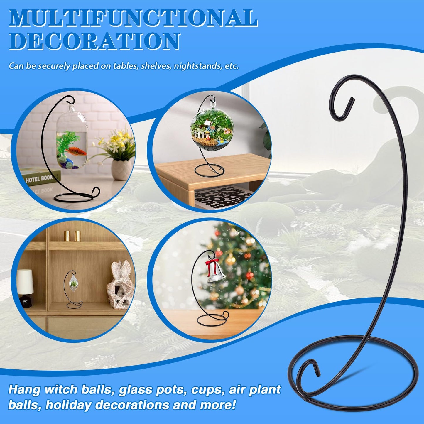 LELE LIFE 10Pcs Ornament Display Stand, 9.1" High Metal Hanging Plant Stand Air Plant Holder, Standing Hook Hanger for Wedding Christmas Ornament Plant Terrarium Glass Globe Lantern