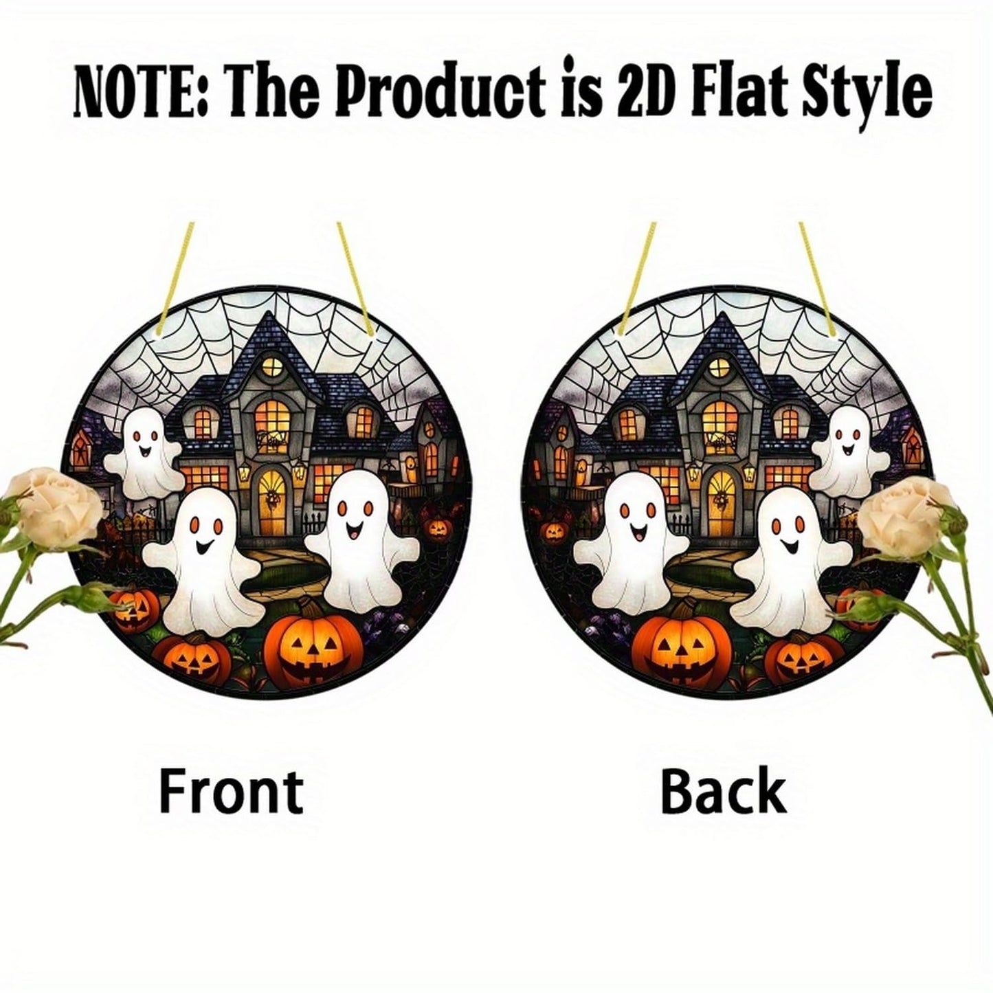 7.9inch Cute Halloween Suncatcher for Window Hanging,Ghost Pumpkin Castle Acrylic Suncatcher with Chain Halloween Window Decor for Home, Garden, Housewarming Round Ornament, Gift for Women Friend