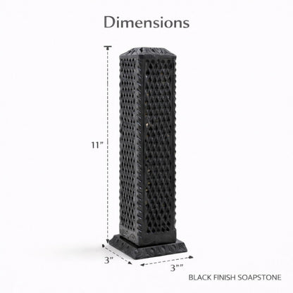KC KULLICRAFT Handmade Marble Black Soapstone Incense Stick Burner | Candle Stick Holder | Tea Light Burner - Perfect Jaali Carving for Gifting. Decorative Home and Kitchen Decor (3 x 3 x 11 Inches).