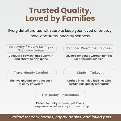 100% Organic Cotton Pet Blanket 30 x 38 in – Plush Double Layer Sherpa, Cozy Throw for Small Dogs, Cats & Baby – Earth Ivory/Mocha Meringue