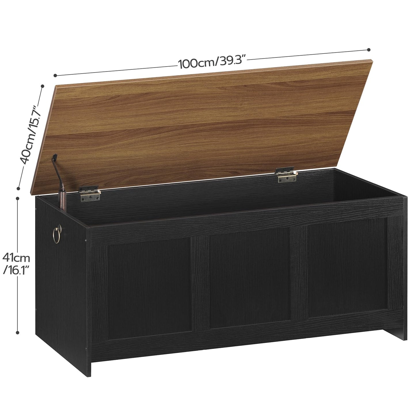 HOOBRO Storage Bench, 39.3" Retro Wooden Storage Chest, Wooden Storage Trunk, Toy Chest with Lift Top, Multifunctional Entryway Organizer, for Entryway, Living Room, Black and Walnut BH141CW01G1