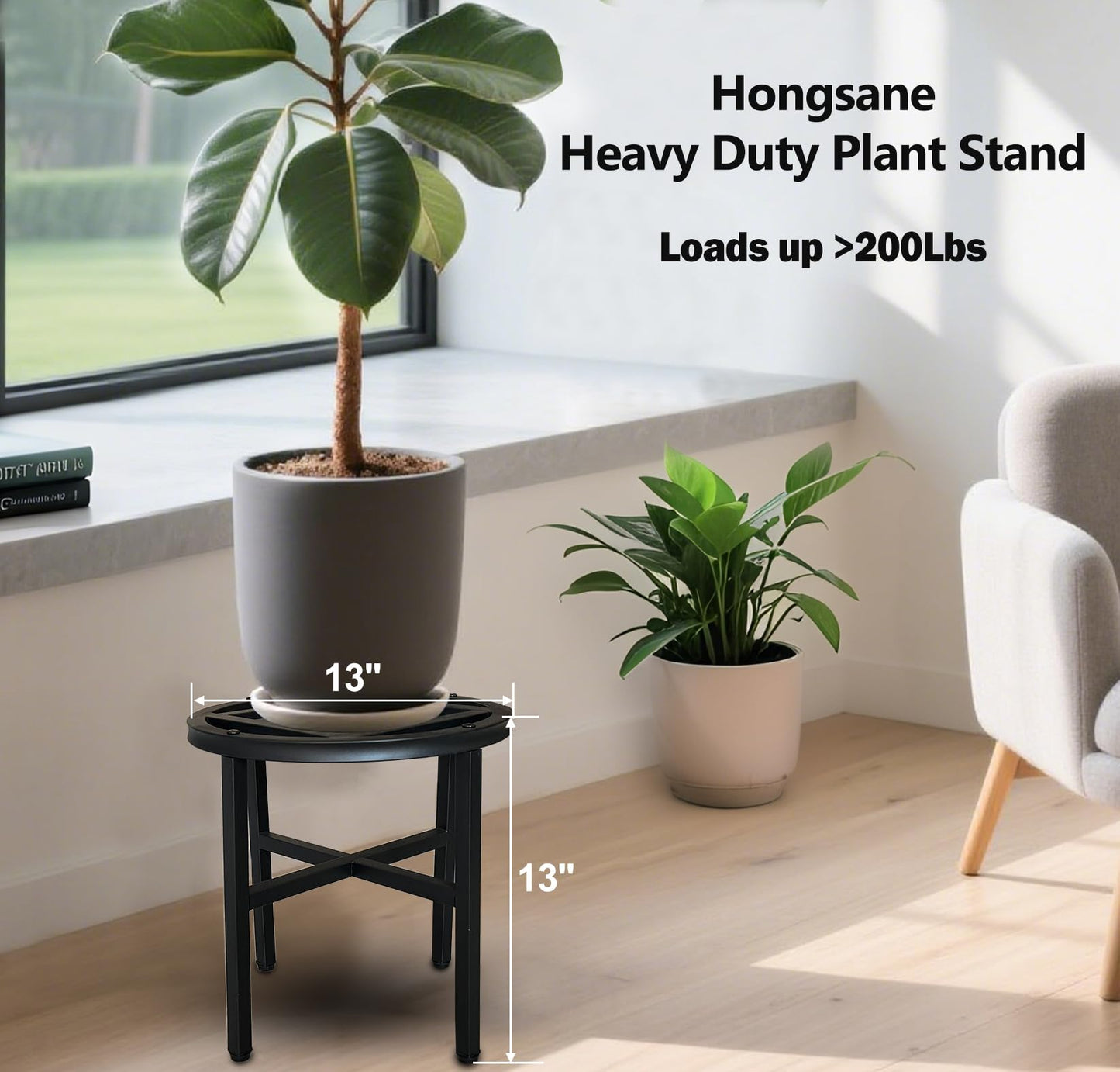 Hongsane Plant Stand Indoor Outdoor,13 Inch Round Metal Plant Stands Riser,Heavy Duty Wrought Iron Pedestal Holders for Large Flower Pot,Outside Rust-Proof Black Flower Display Shelf for Patio,2-Pack