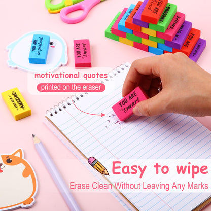 Resurhang 180 Pcs Erasers Bulk for Kids Inspirational Pencil Erasers Bulk for Drawing Motivational Big Eraser School Supplies for Classrooms Back to School Office (Motivational,Multicolor)