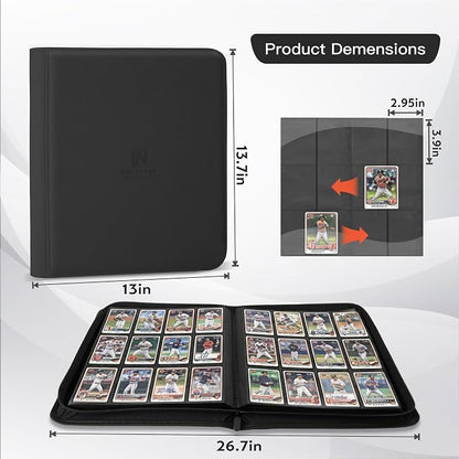 Premium Card Binder 12 Pocket for 720 Pockets Trading Card Binder, PU Zipper Card Collection Album, Book Holder for MTG, TCG, Game Cards, Sports Cards(Black)