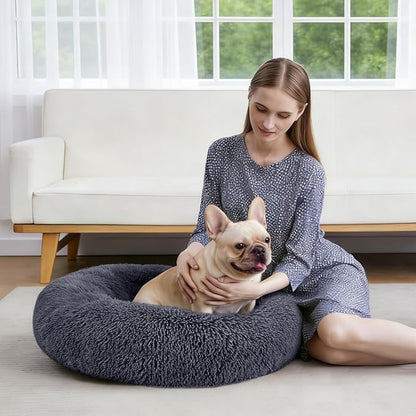 MIXJOY Orthopedic Dog Bed Comfortable Donut Cuddler Round Pet Beds Ultra Soft Washable Dog and Cat Cushion Bed (36'', Dark Gray)