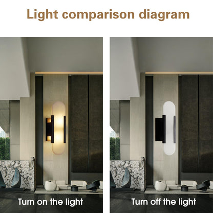 Fanyank 13.8in Alabaster Wall Sconces Set of Two, Natural Marble Wall Lighting，Alabaster Wall Lamp for Bedroom Stairs, Living Room, Vanity, Hallway Bedside(Bulb Included)